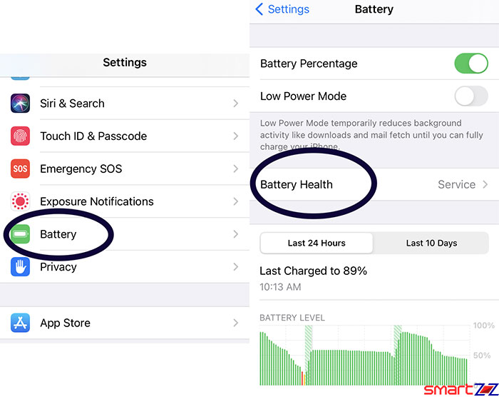 Iphone battery settings and check for battery health